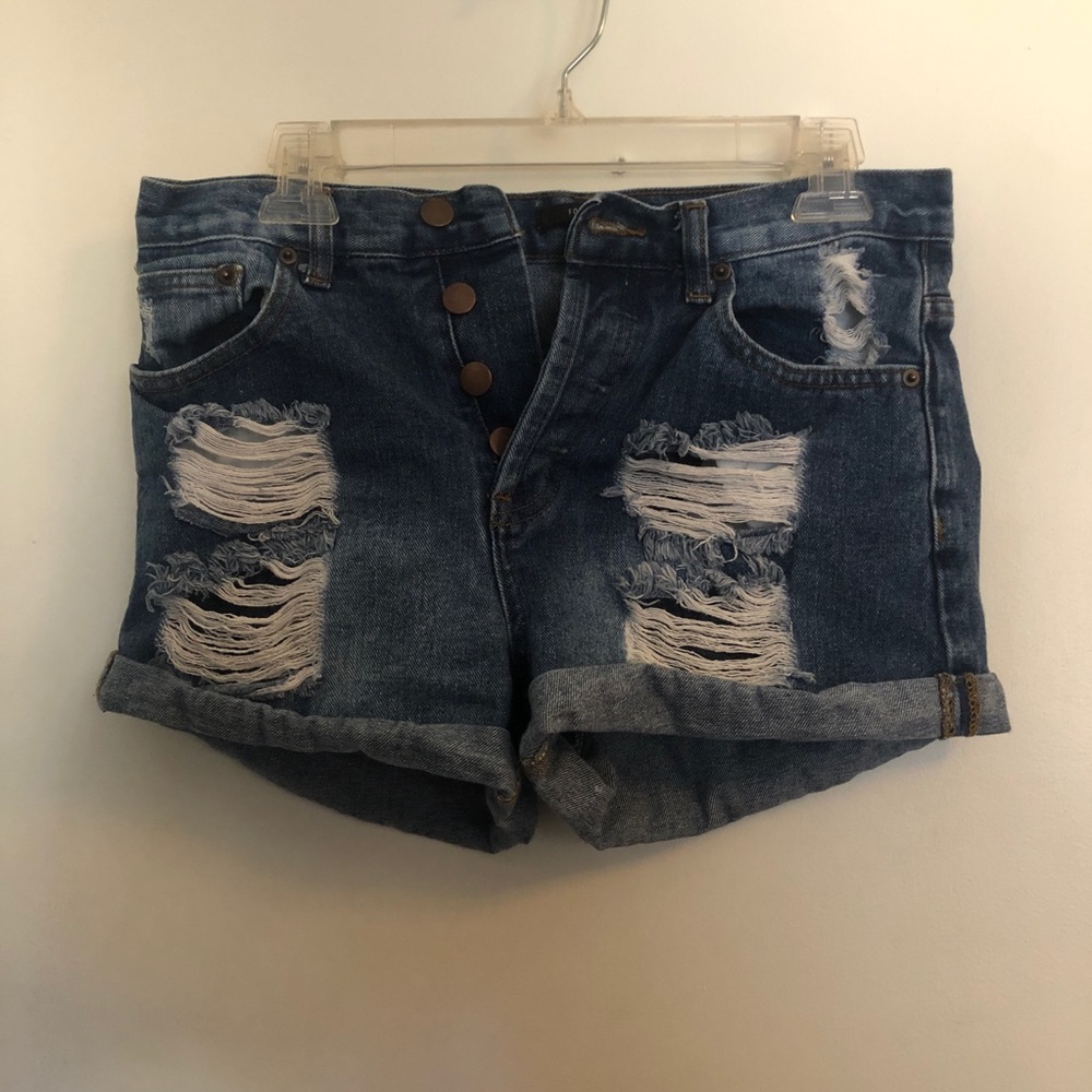 Distressed jean shorts